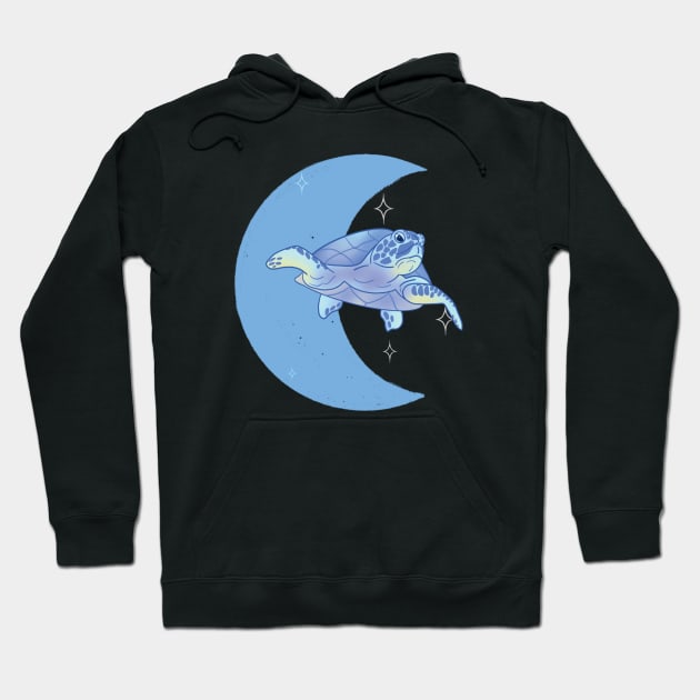 Sea Turtle Crescent Moon - Blue Hoodie by eeliseart